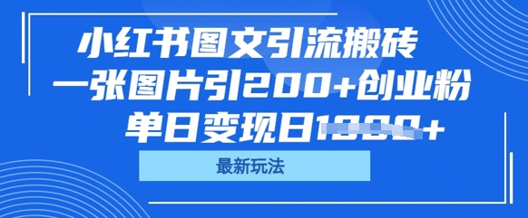 小红书图文引流搬砖，一张图片引200+创业粉，单日变现日数张-青年云网创—高质量项目商城