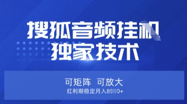 【搜狐音频挂G】独家技术,可矩阵可放大,红利期稳定月入8k【揭秘】-青年云网创—高质量项目商城